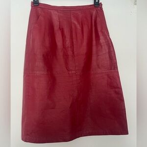VTG 80s 100% Red Leather Midi Pencil Skirt - Fits like a size 8